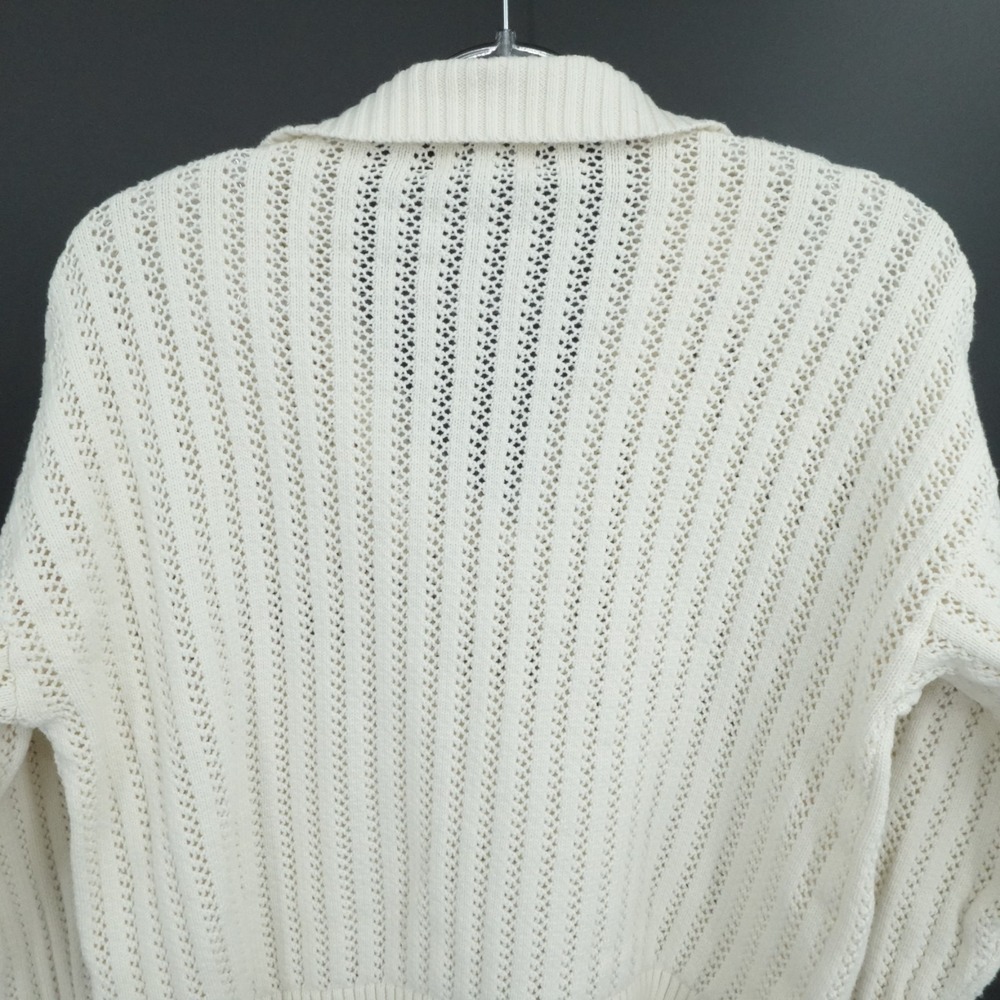 Sabo Skirt Sweater Womens Large Ivory Cream Open Knit Polo V Neck Coastal Preppy - Picture 9 of 11
